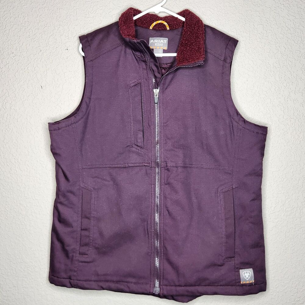 Ariat Women's Rebar DuraCanvas Insulated Sherpa Collar Work Vest, Plum Purple XL